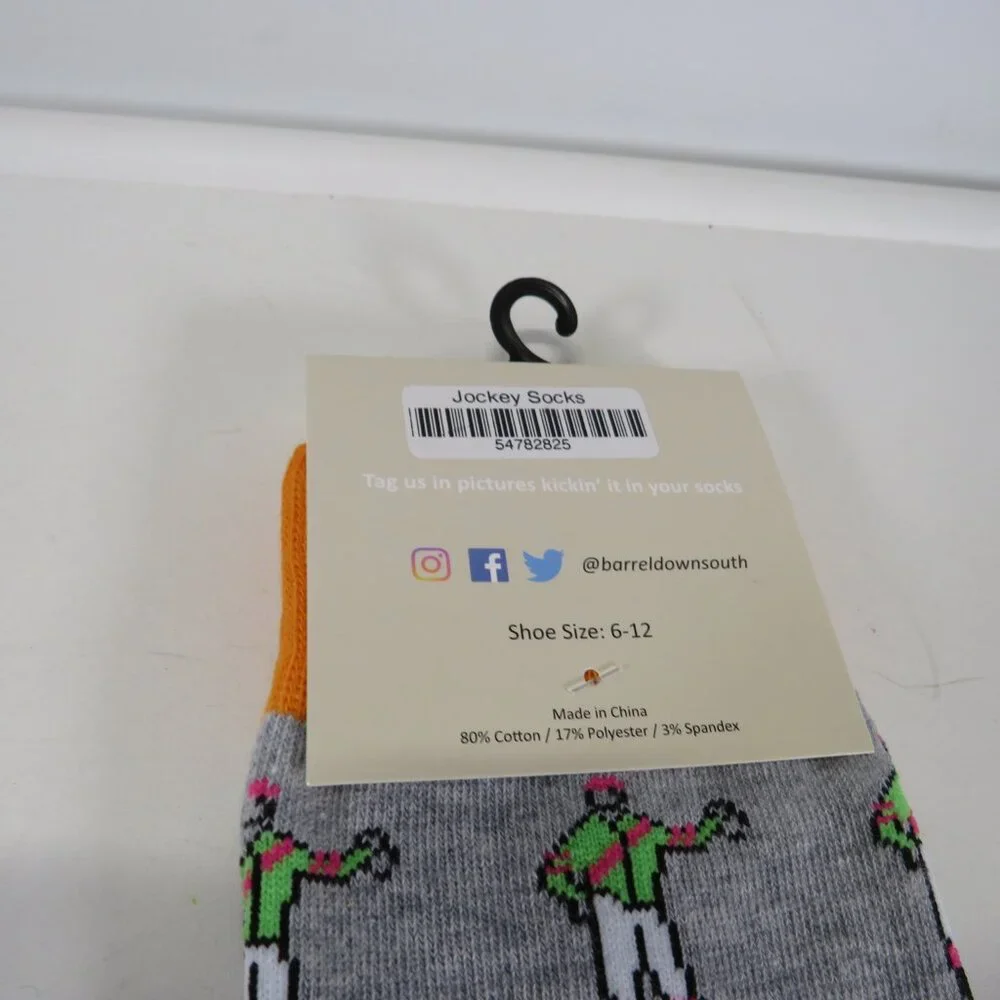 jockey socks heather gray w green and orange accents Equine Jockey Horse Racing